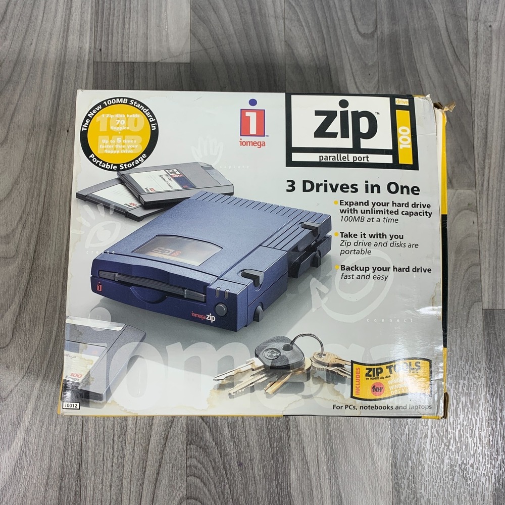 Iomega Zip 100 Portable Drive With Power Supply Parallel Cable & Box